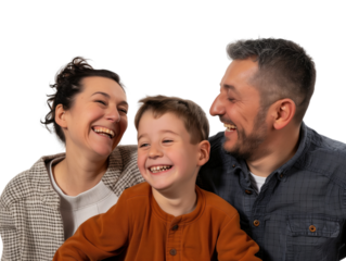 Family father mother son daughter kid studio photo white background