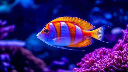 Naklejka premium Colorful coral fish swimming in aquarium reef