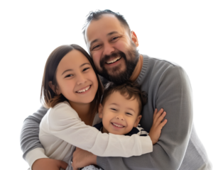 Family father mother son daughter kid studio photo white background