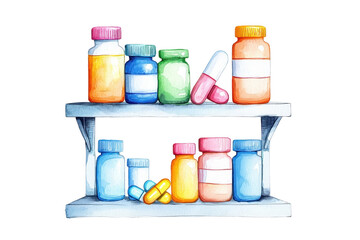 Colorful Medicine Bottles on a Shelf