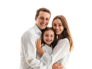 Family father mother son daughter kid studio photo white background