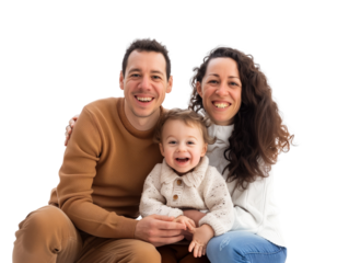 Family father mother son daughter kid studio photo white background