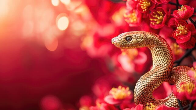 Generative AI of Snake Portrait with Bokeh Background for Lunar New Year Greetings, Oriental Celebration Themes, and Festival Marketing Content