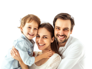 Family father mother son daughter kid studio photo white background