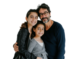 Family father mother son daughter kid studio photo white background