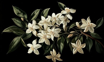 The Jasmine of poets, or common Seringa, Philidelphus coronarius, is characterized by its white flowers that stand out against its dark green foliage.