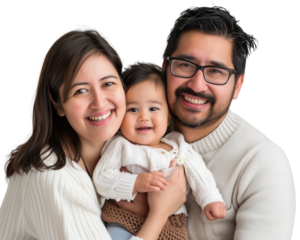Family father mother son daughter kid studio photo white background
