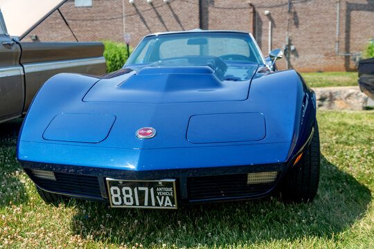 collectible chevrolet corvette from the 70's blue color.