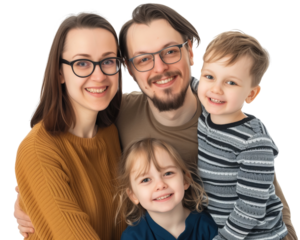 Family father mother son daughter kid studio photo white background