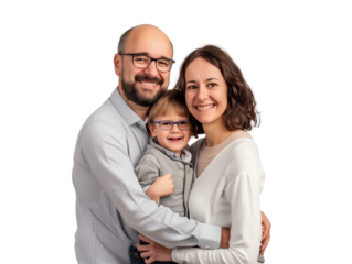 Family father mother son daughter kid studio photo white background