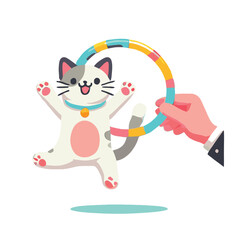 Fototapeta premium cartoon of a cat jumping through a hoop celebrating National Pet Tricks Day