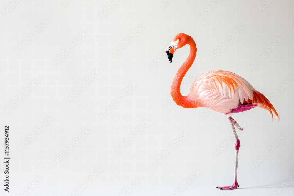 Aufkleber Flamingo standing elegantly on one leg with ample space for text and a soft background for creativity. Generative AI