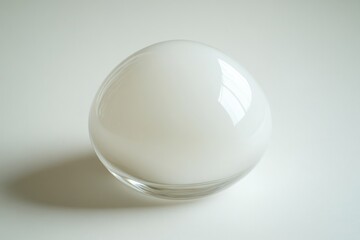 A smooth, opaque white glass orb rests on a light surface, reflecting light subtly.