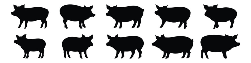 Pig silhouette set vector design big pack of animal illustration and icon