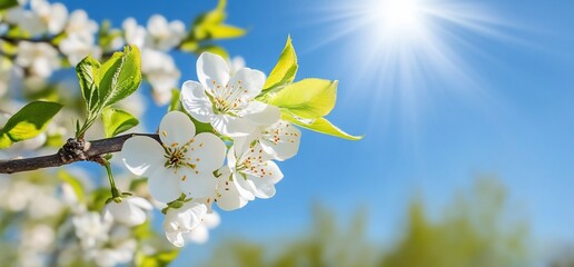 Obraz premium A close-up of white flowers against a bright blue sky.
