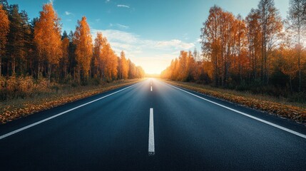 Fototapeta premium Scenic autumn road at sunset. (1)