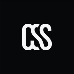 The image shows a flat monogram logo design of an initial letter css in white color that looks clean and sharp on a black background