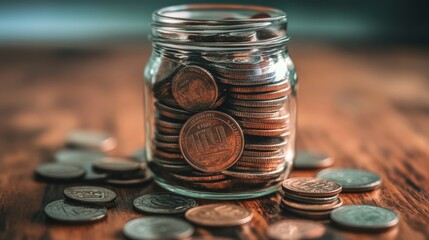 Vintage Coins in Jar with Soft Light and Fine Detail