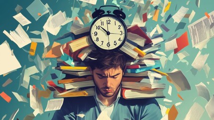 Overwhelmed Student Under Pressure: A Depiction of Academic Stress and Time Constraints