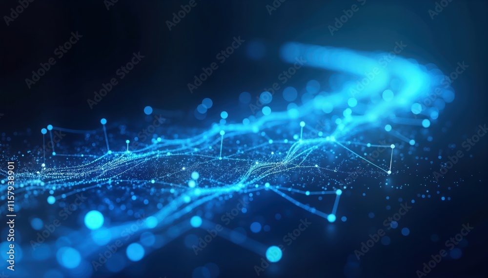 Poster abstract blue digital network pattern. futuristic technology background with glowing lines, dots. dy