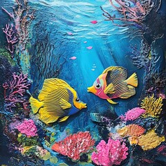 Obraz premium Two fish face each other in vibrant coral reef.