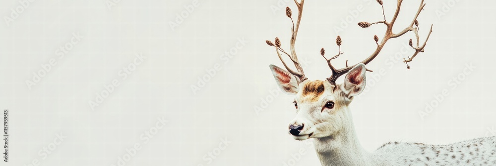 Poster Elegant deer with branching antlers showcasing natural beauty in a simple environment. Generative AI