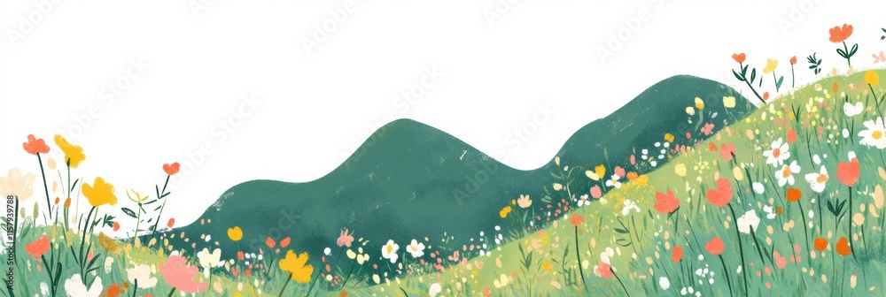 Aufkleber doodle of vibrant mountain slopes surrounded by colorful wildflowers and ample space for creative te