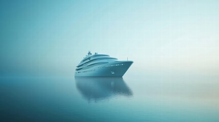 Naklejka premium Luxury cruise ship sails on calm sea with serene backdrop and ample space for added text. Generative AI