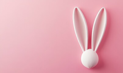 Fototapeta premium White Rabbit Ears against Pink Background. Easter concept with copy-space. .