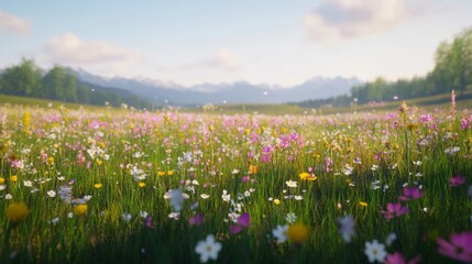 Scenic Rolling Hills Covered in Wildflowers