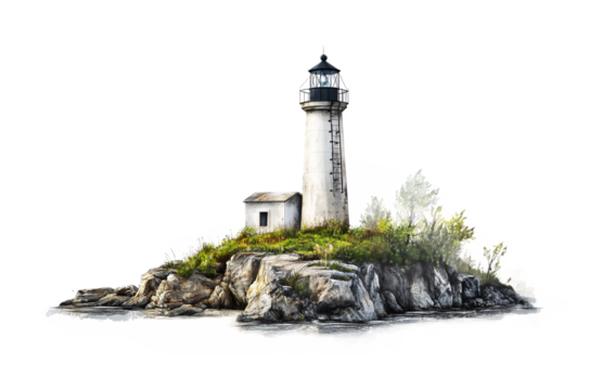 Lighthouse Isolated on White Background - Coastal Landmark