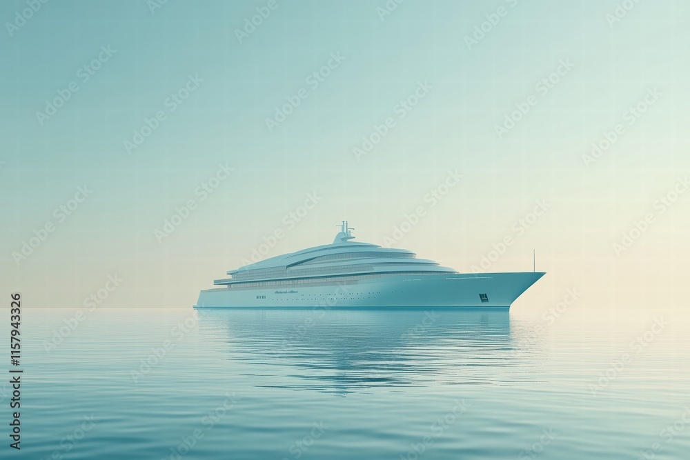 Poster luxury cruise ship gliding peacefully on calm sea with serene sky and ample space for your text. gen