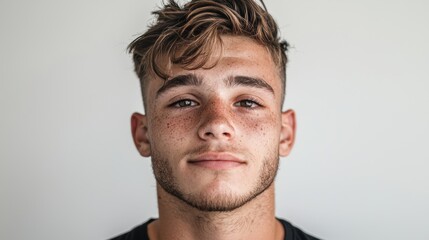 Obraz premium Young Man Portrait with Stylish Hair and Freckles