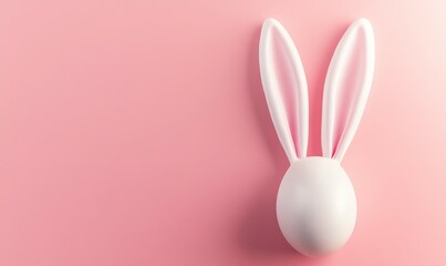 White Rabbit Ears against Pink Background. Easter concept with copy-space. .