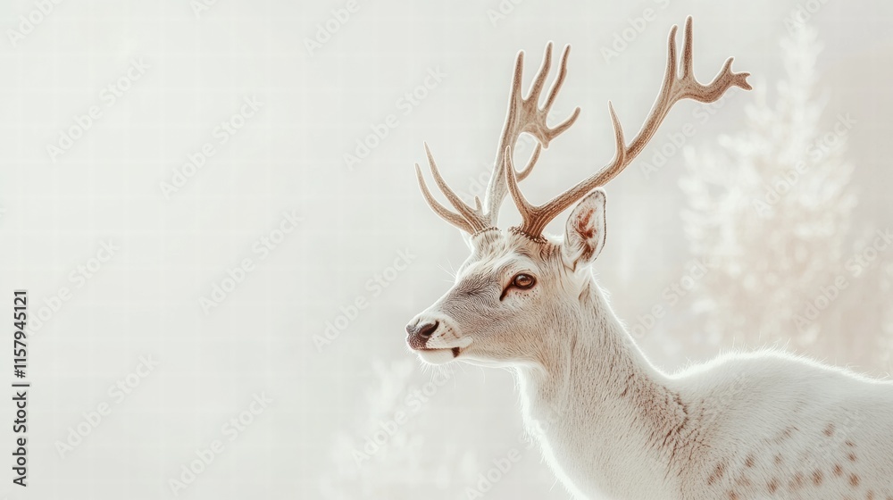 Poster elegant deer with branching antlers stands gracefully in tranquil winter landscape for a serene atmo