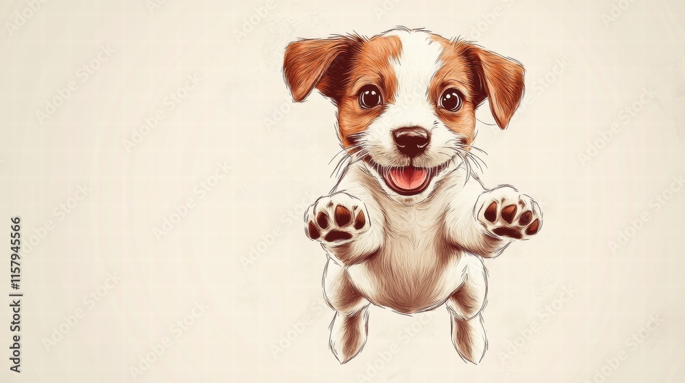 Aufkleber joyful puppy jumping in mid air with excitement and energy against a clean background. generative ai