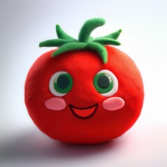 Obraz premium tomato, cartoonish, Kawaii, 3d fluffy icon, Felted, felt material on white background