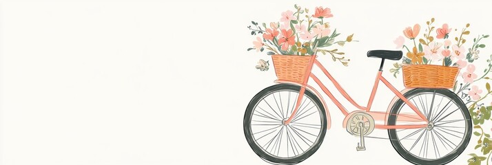 Vintage bicycle with flowers in a basket against a light backdrop ready for spring decorations and creative designs. Generative AI
