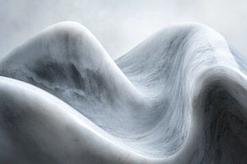 Abstract gray marble sculpture, undulating waves, smooth texture, minimalist art.