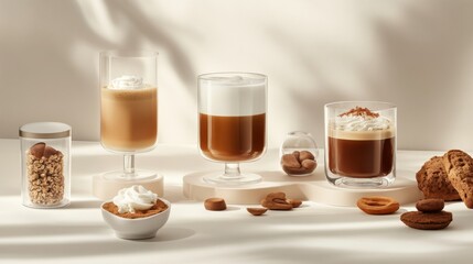 Fresh Coffees with Clean Lines on Light Background