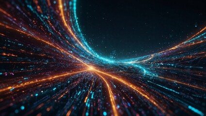 Naklejka premium A digital network of data and information, flowing through a virtual world, creating a complex and interconnected web of knowledge. Science and technology concept. Connections idea. Copy space.