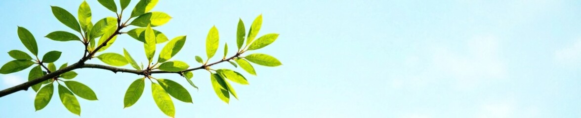 Fototapeta premium Isolated willow branch on white background against a blue sky, leafy, isolated, foliage