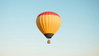 Fototapeta premium Hot Air Balloon Adventure Yellow Red and Black Flight in Clear Sky