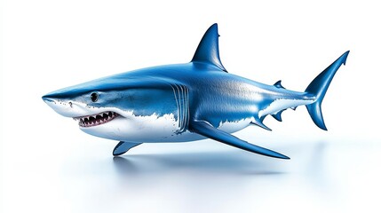 Fototapeta premium aggressive shark, swimming forward with intensity, photorealistic style, isolated on white background
