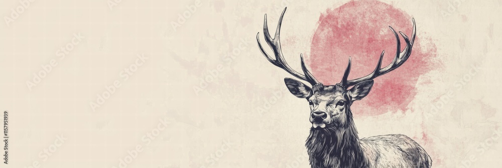 Aufkleber Elegant illustrated deer with branching antlers in a minimalist design featuring ample copy space. Generative AI