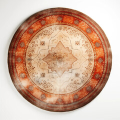 Obraz premium Round Rug Vintage Oriental Design Red and Beige Floral Pattern Home Decor