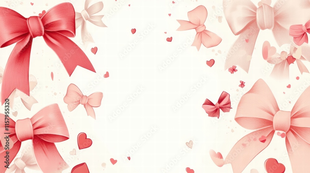 Leinwandbilder Whimsical Valentines Day design featuring playful bows and hearts with a spacious area for custom text. Generative AI