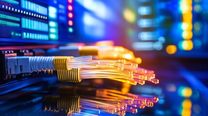 Fiber Optic Cables in High Tech Environment at Sunset