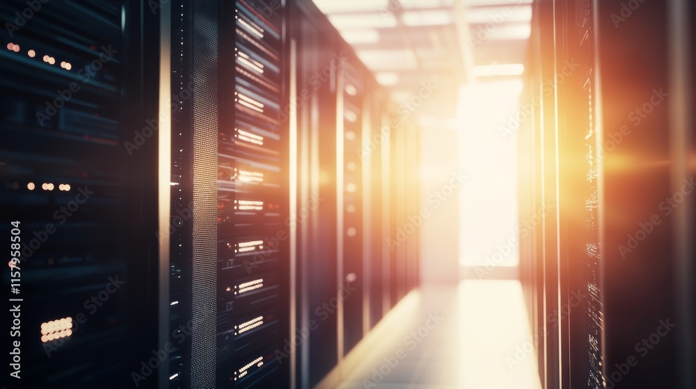 Poster modern data center with high-tech processing power