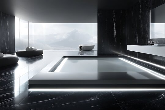 Modern Bathroom Design With Mountain View And Built In Tub